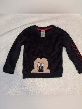 Disney Black Fuzzy Mickey Graphic Sweatshirt with Red Sleeve Detail